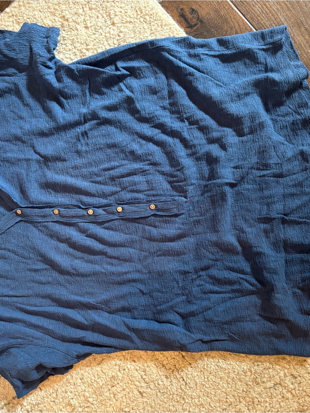 Free People Navy Blue Button-Front Textured Top